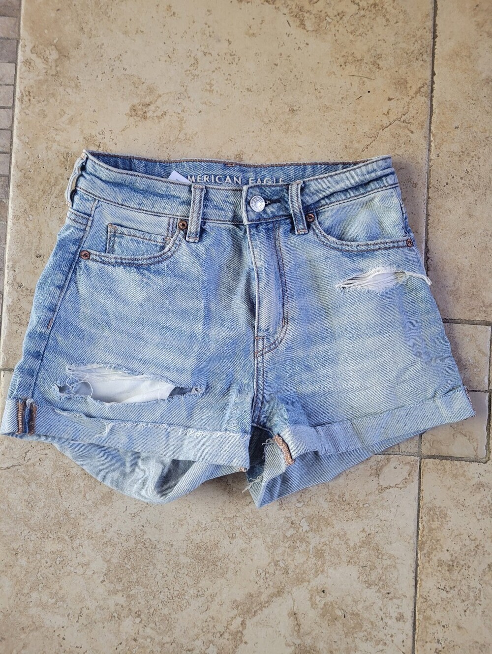 American Eagle Outfitters Light Wash Ripped Denim Mom Shorts